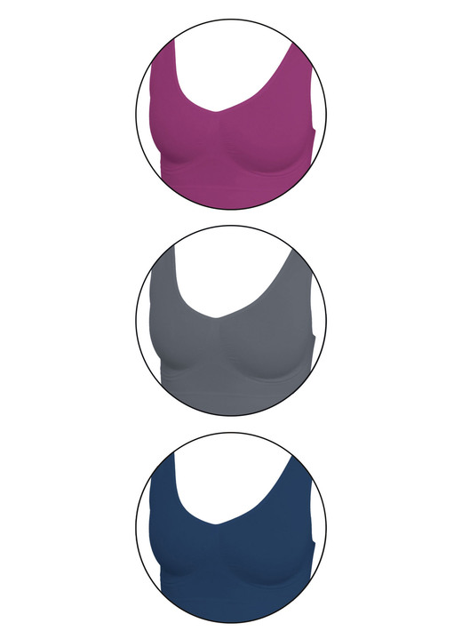 Wäsche - Nahtloser Komfort-BH 3er-Set Ansicht 3 Wäsche - Nahtloser Komfort-BH 3er-Set, in Größe 3XL (52/54) bis XXL (48/50), in Farbe SCHWARZ-WEISS-HAUT Ansicht 3