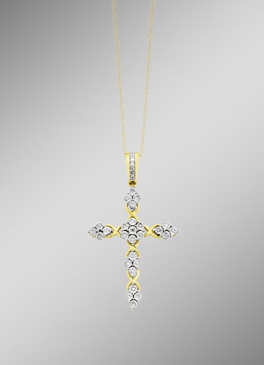 Anhänger - Edler Kreuz-Anhänger mit Diamanten, in Farbe  Ansicht 1