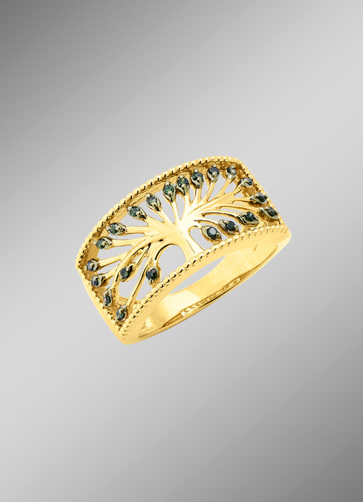 Ringe - Diamantring Lebensbaum mit grünen Diamanten , in Größe 160 bis 220, in Farbe  Ansicht 1