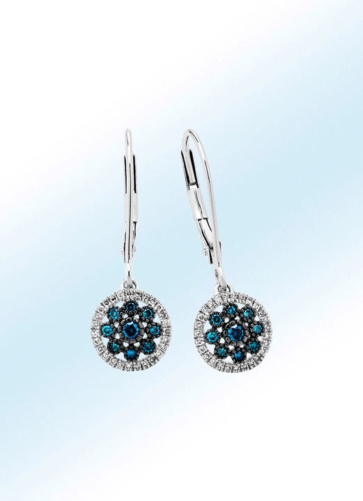Ohrschmuck - Schöne Ohrringe mit blauen Brillanten und weißen Diamanten, in Farbe  Ansicht 1