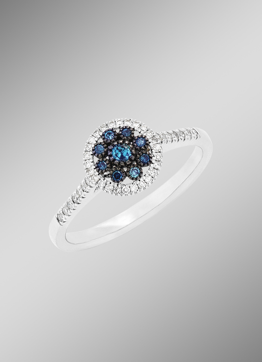 Ringe - Schöner Damenring mit blauen Brillanten und weißen Diamanten, in Größe 160 bis 220, in Farbe  Ansicht 1