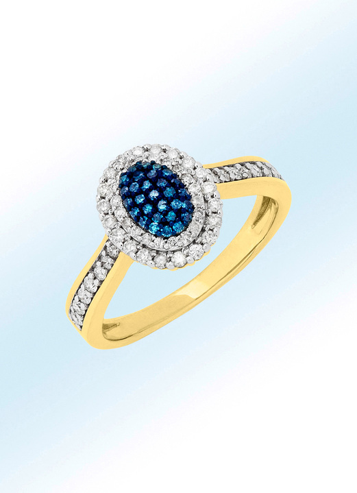 Ringe - Damenring mit weißen Brillanten und blauen Diamanten, in Größe 180 bis 190, in Farbe  Ansicht 1