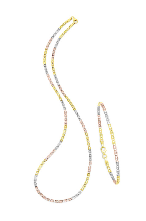 - Elegante Garnitur in Tricolor, mit Karabiner, in Farbe , in Ausführung Armband, 19 cm lang Ansicht 4