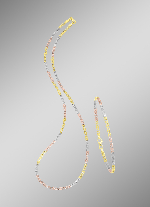 - Elegante Garnitur in Tricolor, mit Karabiner, in Farbe , in Ausführung Armband, 19 cm lang Ansicht 2