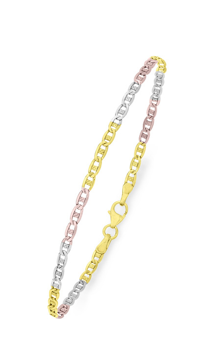 - Elegante Garnitur in Tricolor, mit Karabiner, in Farbe , in Ausführung Armband, 19 cm lang Ansicht 3