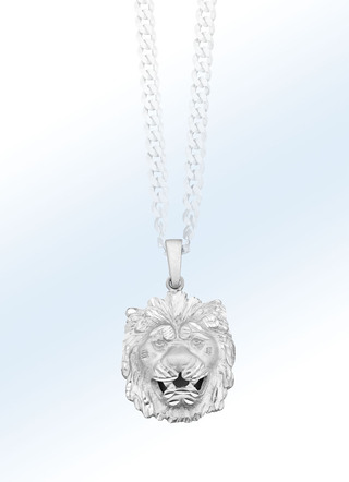 Diamantierter Löwenkopf-Anhänger aus Silber
