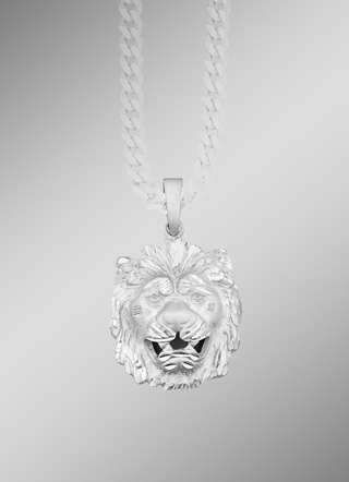 Diamantierter Löwenkopf-Anhänger aus Silber