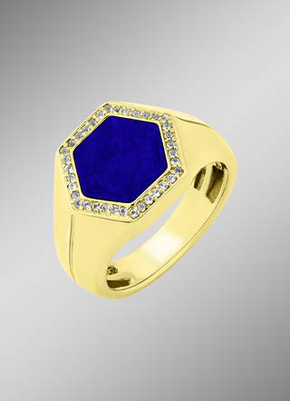 Herrenring mit Weißtopas und Lapislazuli