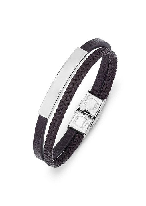 Herren-Modeschmuck - Modernes Leder-Armband mit Edelstahl, in Farbe  Ansicht 2