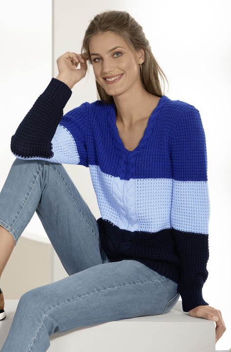 Langarm - Pullover in Color-Blocking, in Größe 036 bis 052, in Farbe ROYALBLAU-HELLBLAU-MARINE Ansicht 2