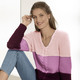 Langarm - Pullover in Color-Blocking, in Größe 036 bis 052, in Farbe ROSA-ROSÉ-BORDEAUX – Farbe ROSA-ROSÉ-BORDEAUX – Ansicht 1
