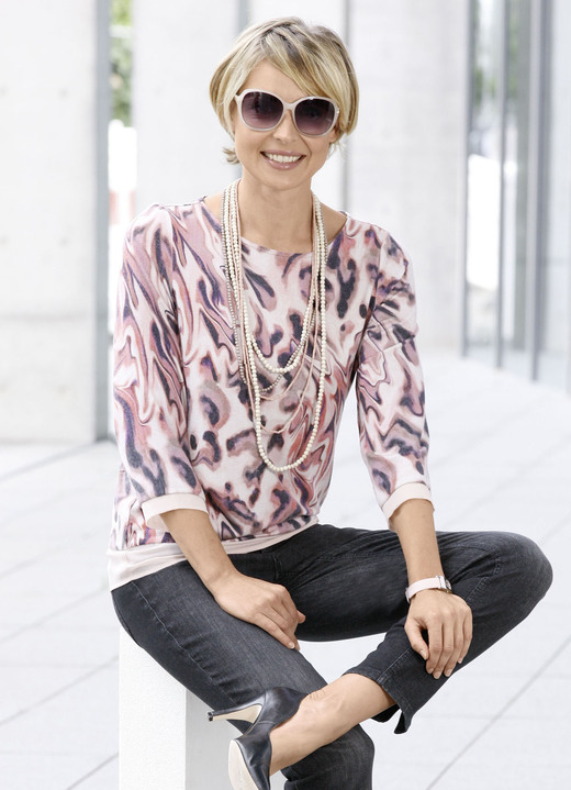 - Shirt-Tunika mit Chiffon-Besatz, in Größe 036 bis 052, in Farbe ROSÉ-BEIGE-BUNT Ansicht 1