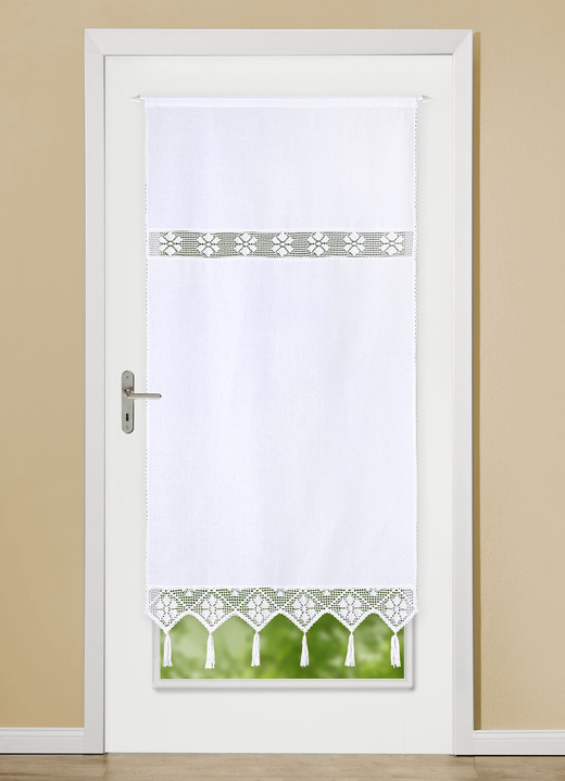 Klassisch - Fenster- und Türbehang mit Häkeleinsätzen, in Größe 307 (Fensterbehang, H60xB40 cm) bis 349 (Türbehang, H175xB90 cm), in Farbe WEISS Ansicht 2