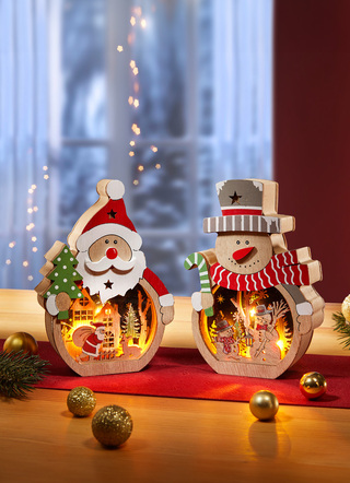 - Weihnachts-Dekoration, in Farbe NATUR-ROT, in Ausführung Weihnachtsmann mit Tannenbaum