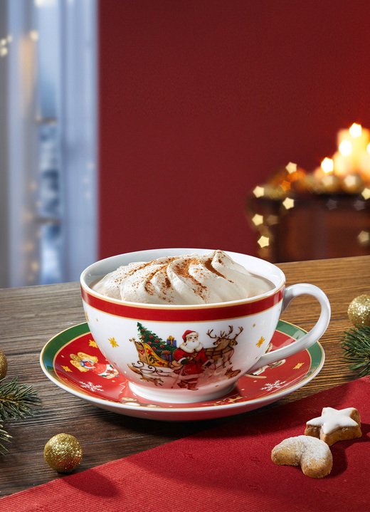 Porzellan - Jumbotasse aus hochwertigem Porzellan, 2-teilig, in Farbe WEISS-ROT Ansicht 2