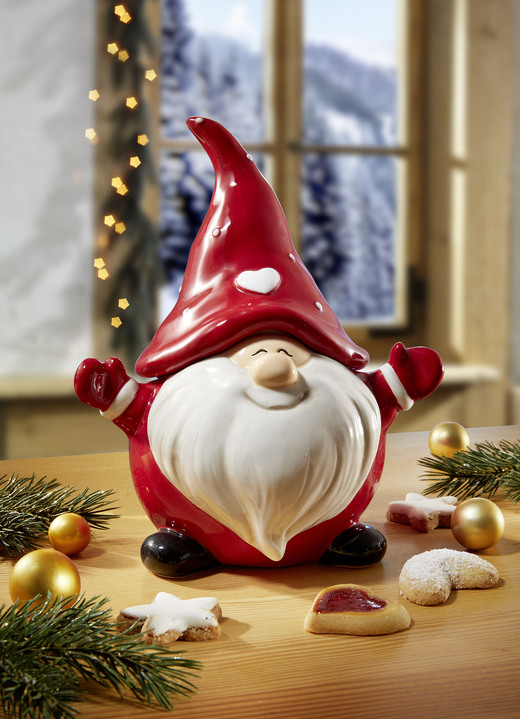 Weihnachtliche Geschenkideen - Gebäckdose in Wichtel-Form, in Farbe ROT-WEISS
