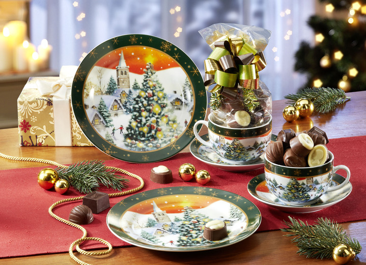 Porzellan - Festliches Weihnachtsgedeck-Set aus Porzellan, in Farbe GRÜN, in Ausführung Gedeck-Set, 3-teilig