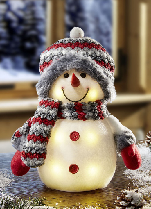 Weihnachtliche Dekorationen - Batteriebetriebener LED-Schneemann, in Farbe WEISS-ROT