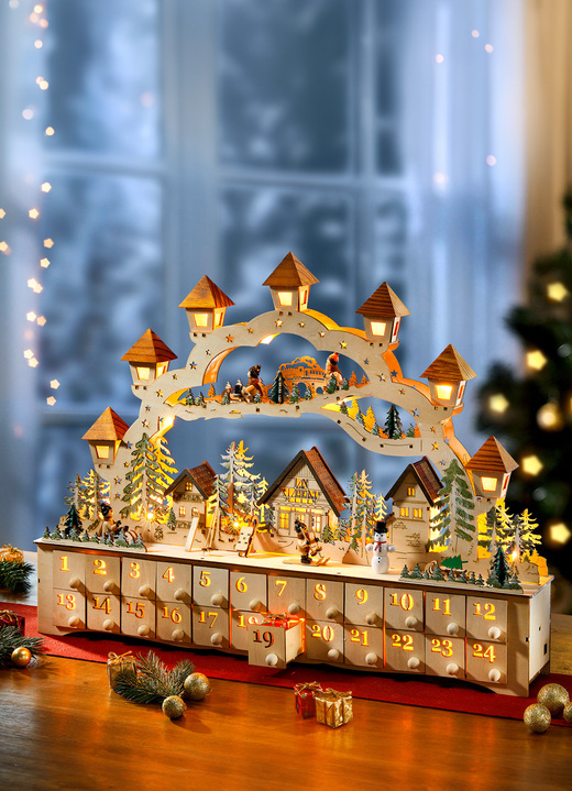 - Beleuchteter Adventskalender aus Holz, in Farbe NATUR-BRAUN