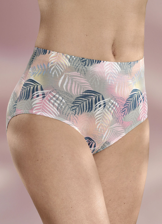 Slips - Viererpack Slips mit farbharmonischen Druckdessin, in Größe 038 bis 054, in Farbe OLIV-APRICOT-BUNT