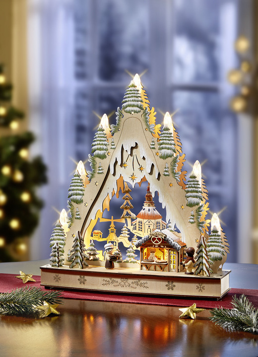 Weihnachtliche Dekorationen - Schwibbogen aus Holz Ansicht 2 Weihnachtliche Dekorationen - Schwibbogen aus Holz, in Farbe NATUR-GRÜN, in Ausführung Schwibbogen