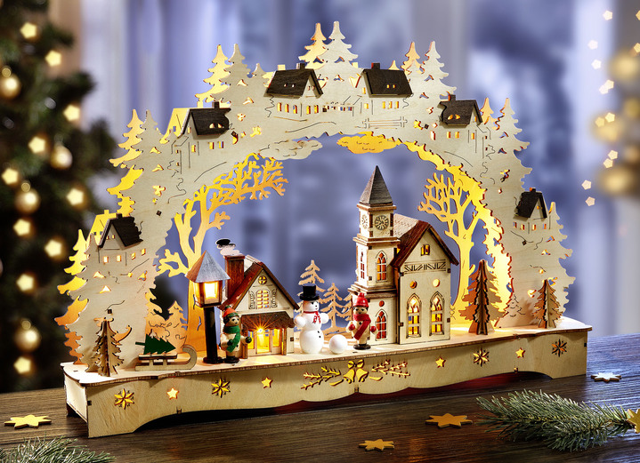 Weihnachtliche Dekorationen - Schwibbogen mit LED-Beleuchtung, in Farbe NATUR-BRAUN