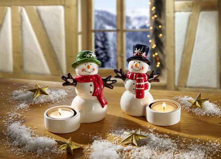 Weihnachtliche Dekorationen - Teelichthalter 2er-Set, in Farbe WEISS-SCHWARZ