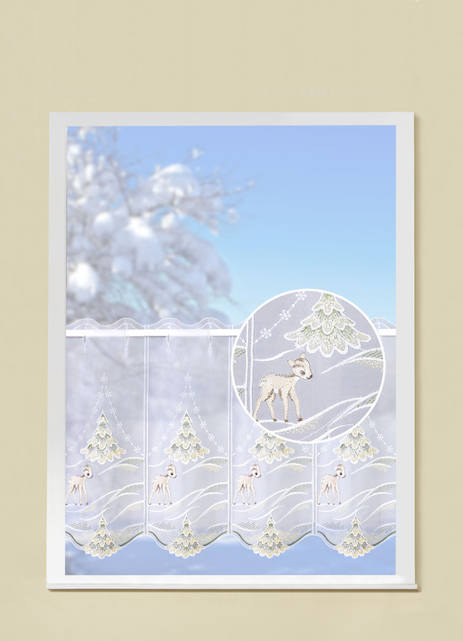 Fensterdekorationen - Kurzstore Rehkitz mit winterlicher Tanne, in Größe 746 (H40xB 95 cm) bis 793 (H40xB193 cm), in Farbe BUNT