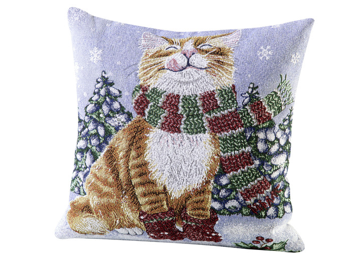 Weihnachtliche Dekorationen - Kissenbezug Eulen, in Farbe BUNT, in Ausführung Katze mit Schal Ansicht 1