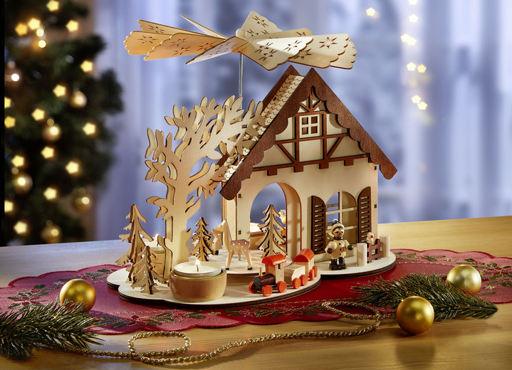Weihnachtliche Dekorationen - Tischpyramide Rehe mit Vorder- und Rückseite, in Farbe NATUR-BRAUN