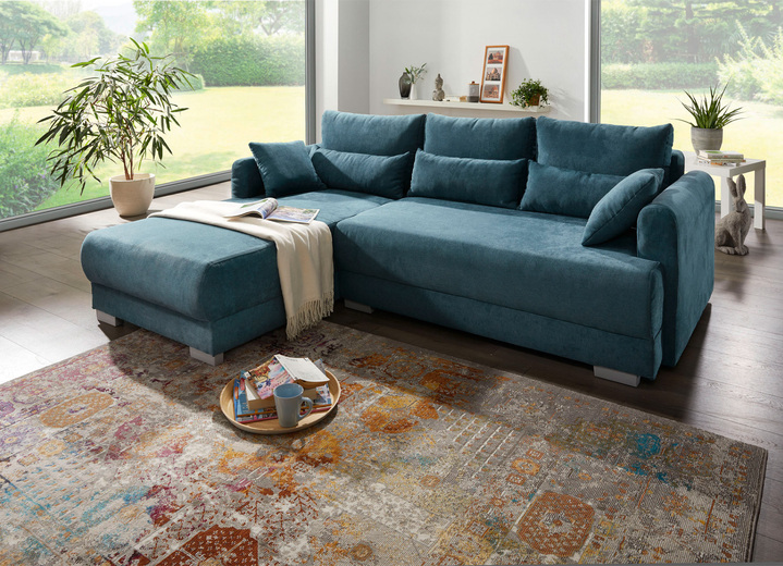- Polsterecke mit Bettfunktion und Kissen, in Farbe BLAU Ansicht 1