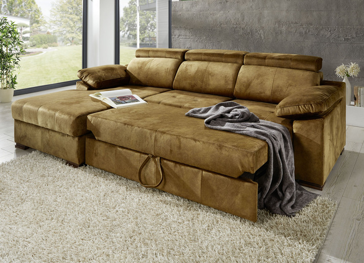 - Polsterecke mit Bettfunktion und verstellbaren Kopfstützen, in Farbe CAMEL Ansicht 3