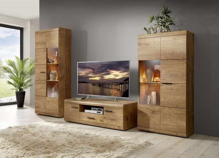 - TV Wohnwand mit LED-Beleuchtung, in Farbe KASTANIE, in Ausführung Mit Aufbau-Anleitung