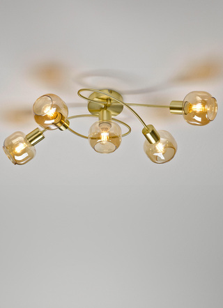 Deckenleuchten - Stilechte Deckenleuchten mit getöntem Glas – Farbe MESSING – Ansicht  Deckenleuchten - Stilechte Deckenleuchten mit getöntem Glas, in Farbe MESSING, in Ausführung Deckenleuchte, 2-flammig – Farbe MESSING – Ansicht