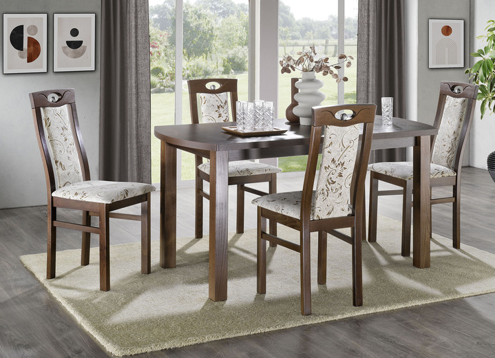 - Klassische Esszimmermöbel aus Buchenholz, in Farbe NUSSBAUM-BEIGE, in Ausführung Essgruppe, 5-teilig Ansicht 1