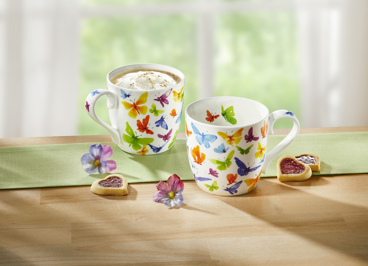 - Henkelbecher mit Schmetterlings-Motiv 2er-Set, in Farbe BUNT