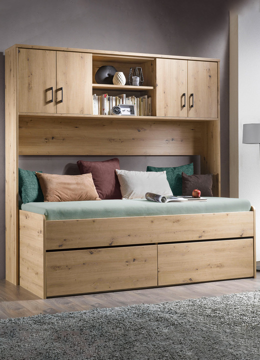 Schlafzimmerschränke - Bett mit 2 Schubladen, in Farbe ARTISAN EICHE, in Ausführung Bettüberbau Ansicht 1