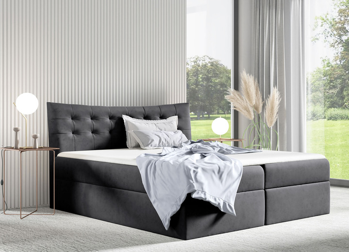 - Boxspringbett mit 2 Bettkästen und Topper, in Farbe DUNKELGRAU