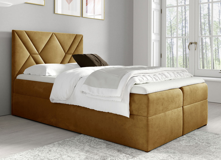 - Boxspringbett mit Bettkasten und Topper, in Farbe SAFRAN