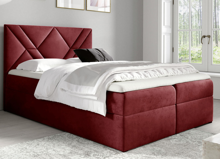 Boxspringbetten - Boxspringbett mit Bettkasten und Topper, in Farbe ROT