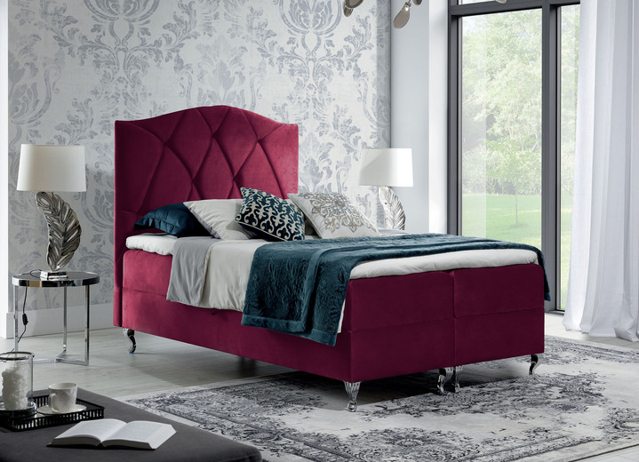 - Boxspringbett mit Bettkasten und Topper, in Farbe ROT