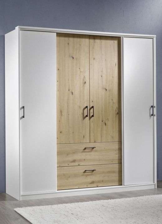 - Moderner Kleiderschrank, in Farbe WEISS-ARTISAN EICHE, in Ausführung Kleiderschrank, 3-türig