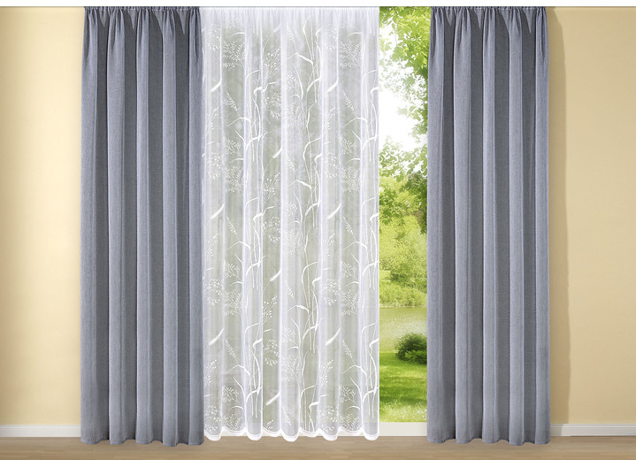 Klassisch - Store mit Streublumendessin Ansicht 3 Klassisch - Store mit Streublumendessin, in Größe 140 (125x300 cm) bis 298 (245x600 cm), in Farbe WEISS Ansicht 3