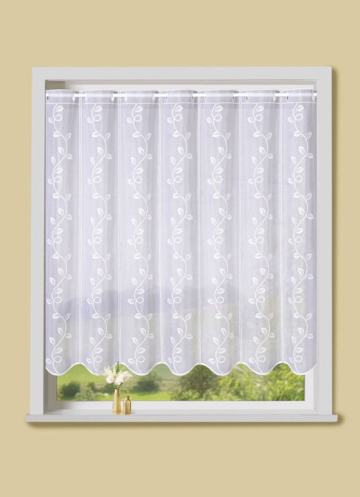 Kurzgardinen - Kurzstore mit Rankenmotiv, in Größe 661 (30x 90 cm) bis 884 (90x150 cm), in Farbe WEISS Ansicht 1