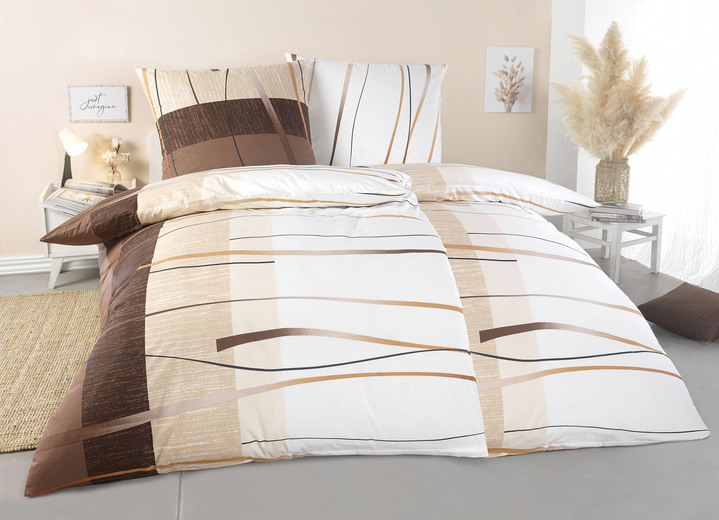 - Bettwäsche-Garnitur mit Reißverschluss, in Größe 112 (80/80 cm + 135/200 cm) bis 115 (80/80 cm + 155/220 cm), in Farbe BRAUN