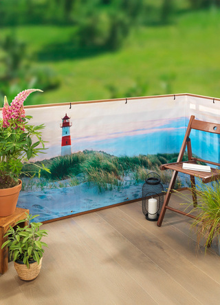 Sicht- & Sonnenschutz - Balkon-Bespannung mit eingearbeiteten Metall-Ösen – Farbe BUNT – Ansicht  Sicht- & Sonnenschutz - Balkon-Bespannung mit eingearbeiteten Metall-Ösen, in Farbe BUNT, in Ausführung Balkon-Bespannung Tulpenwiese – Farbe BUNT – Ansicht