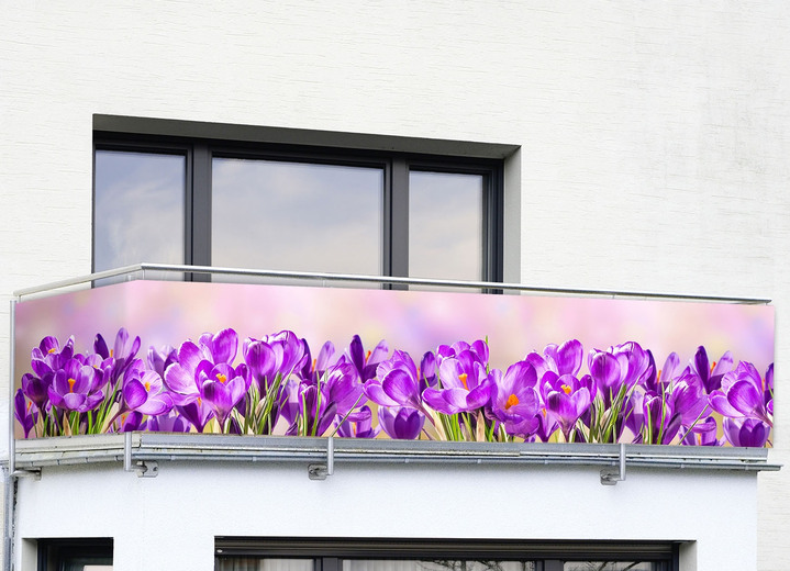 Sicht- & Sonnenschutz - Balkon-Bespannung mit eingearbeiteten Metall-Ösen, in Farbe BUNT, in Ausführung Balkon-Bespannung Krokusse Ansicht 1