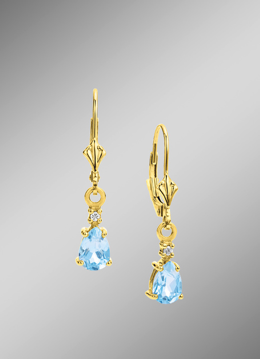 Ohrschmuck - Ohrringe mit Blautopas und Diamanten, in Farbe  Ansicht 1
