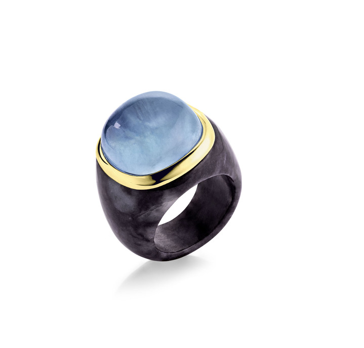 - Damenring mit echt Aquamarin und Ringschiene aus echter Jade, in Größe 160 bis 220, in Farbe  Ansicht 2