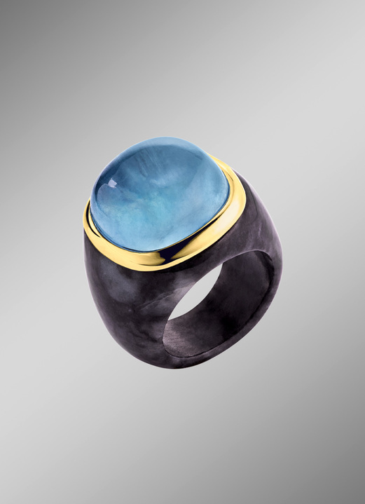 Ringe - Damenring mit echt Aquamarin und Ringschiene aus echter Jade, in Größe 160 bis 220, in Farbe  Ansicht 1